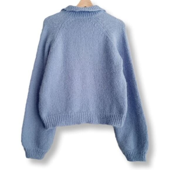 VERO MODA | Mabel Fuzzy Raglan Sleeve Sweater Blue w/ Rhinestone Buttons Sz L - Picture 9 of 15